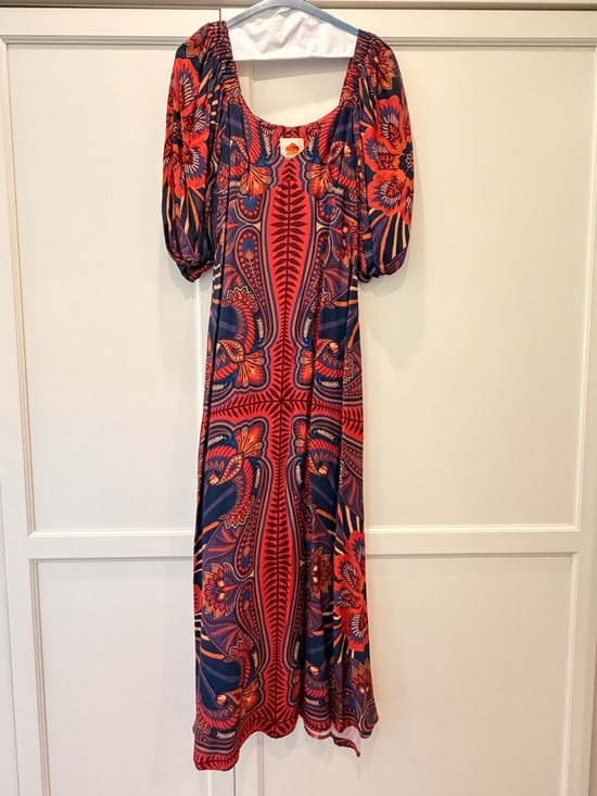 FARM Rio Dresses & Skirts - FARM Rio Navy and Red Paisley Puff-Sleeve Maxi Dress